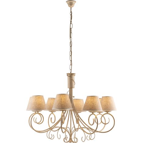 Lampadario 8 Luci Vienna Ferro Avorio E Oro Con Paralumi In Pvc (1/3)