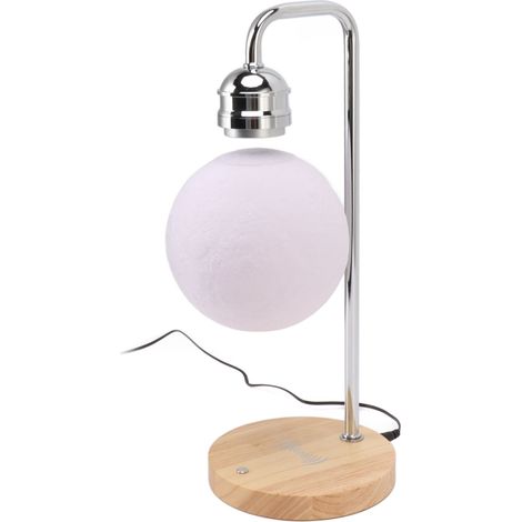 Lampe lune magnétique en lévitation, socle en bois, veilleuse de table en forme de lune flottante, prise américaine AC100‒240V, argent (1/5)