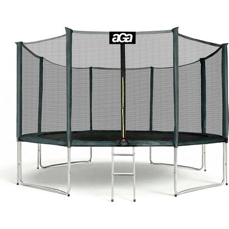 Aga SPORT PRO Trampolin,Kindertrampolin,Gartentrampolin mit Sicherheitsnetz 366 cm Dunkelgrün + Schutznetz + Leiter