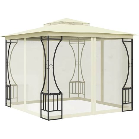 Gazebo Chiosco con Rete 300x300x265 cm Crema (1/5)