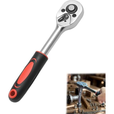 Clé à Cliquet Réversible 1/4" avec 24 Dents en Acier Chrome Vanadium, Cle à Douille à Cliquet, Dégagement Rapide, pour Serrage et Réparation (1/5)