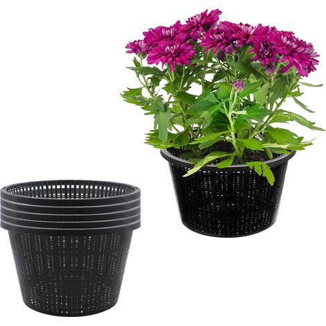 6 x Hydroponic Grow Pots Mesh (21cm) Large Plastic Slit Baskets for Aquatic Plants, Water Lilies Black Net Trays (1/5)
