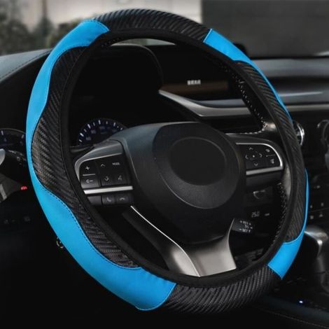 Couvre-volant XUKEY en Cuir PU Noir + Bleu - Universel - 37-38cm (1/4)