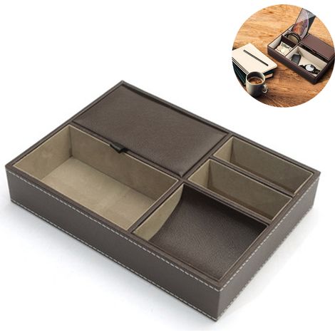 Aufbewahrungsbox aus Leder für den Schreibtisch, multifunktionales Ablagefach, kann als Nachttisch- oder Schminktisch-Organizer verwendet werden – 5 Fächer, geeignet zur Aufbewahrung von Geldbörsen (1/5)