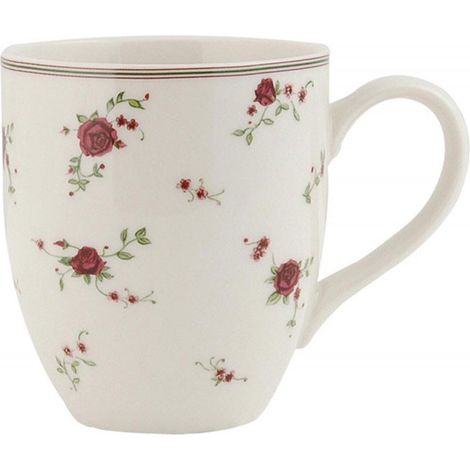 Mug beige en céramique motifs fleurs 11x8x9cm