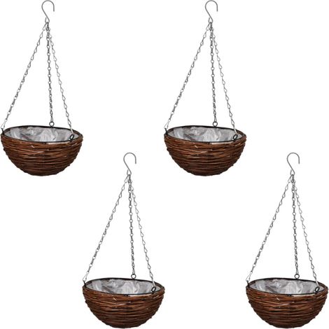Hanging Round Willow Basket 4 pcs with Liner & Chain vidaXL (1/5)