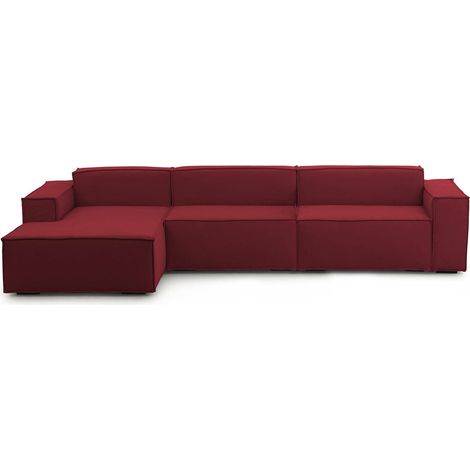 Talamo Italia - Divano fisso con penisola Atrillo, Divano componibile con chaise longue sinistra, Sofà moderno in tessuto, 100% Made in Italy, Cm 340x170h70, Rosso