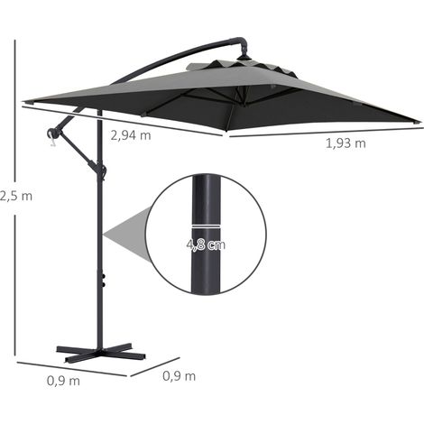 Parasol déporté rectangulaire 294x193cm, manivelle 6 baleines acier protection UV (1/5)