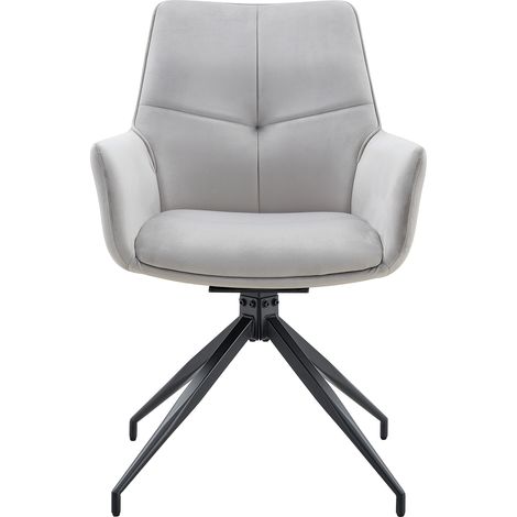 CAIzi[Lot de 2] Chaise rembourrée pivotante européenne 360°: tissu gris clair + pieds en métal laqué noir, respirante et confortable, s’accorde avec un intérieur moderne dans la salle à manger ou le s (1/5)