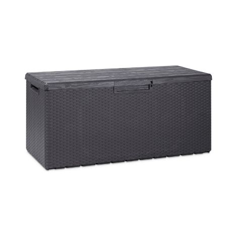 Toomax Portofino coffre de rangement en re'sine effet bois 340lt anthracite ide'al pour l'inte'rieur et l'exte'rieur