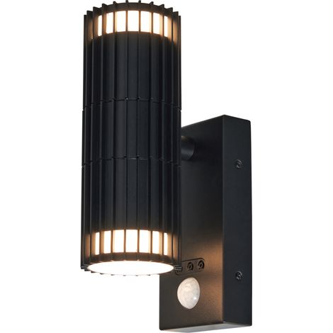 Litecraft Veda Wall Light Outdoor Ribbed Up & Down IP65 Rated Fitting With PIR Motion Sensor - Black (1/5)