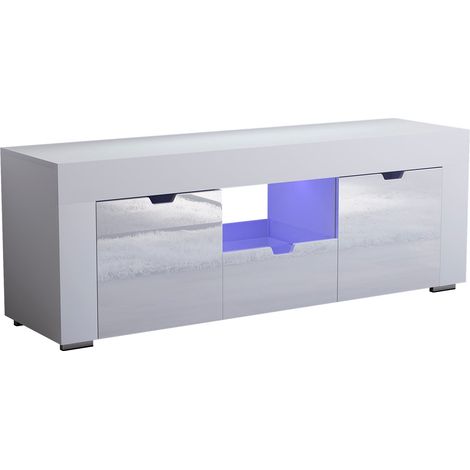 Eclipse LED TV Cabinet Stand 2 Door 1 Drawer Modern High Gloss Cabinet Unit, White