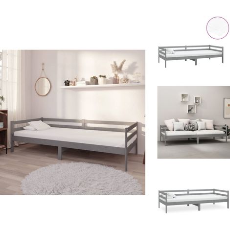 Lit de repos avec matelas 90x200 cm Gris Bois de pin massif - Canapé Lit - Lit Pliable - Lit Invité - Lit Compact - Meuble Multifonction (1/5)