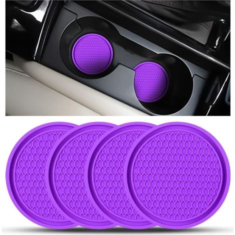 4 Pieces Universal Car Coasters Anti-Slip Silicone, PVC Cup Holder, Thick PVC Car Coaster, Universal Car Cup Mats, Car Cup Coaster (Purple) (1/5)