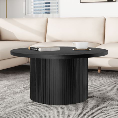 Couchtisch rund aus Holz und MDF, schwarz, platzsparend, in 2 Größen erhältlich