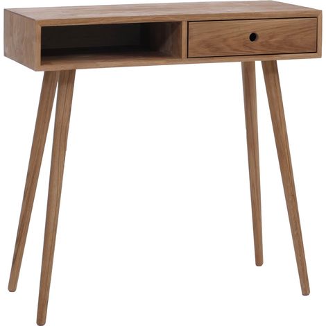 MCA Consolle HHG-386, tavolino da telefono, tavolo d'appoggio, sideboard, cassetto in legno massello, 80x80x34cm, rovere