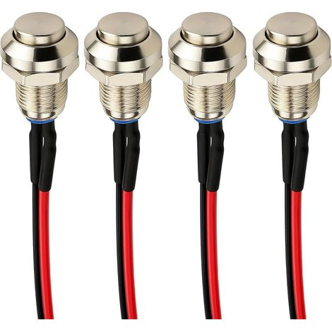 Gebildet Lot de 4 Métal Interrupteurs à Bouton-Poussoir Momentanés, Étanches Silver Point 8mm Mini Micro Ronds 0-250V à Réarmement Automatique pour Sonnette de Démarrage Électrique, Pied D’Or (1/5)