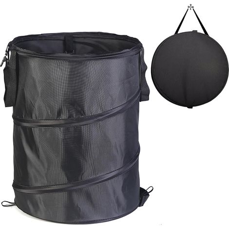 Sac de jardin pliable 90L, noir, robuste, à montage automatique, avec poignées pour déchets, feuilles, jouets. (1/5)