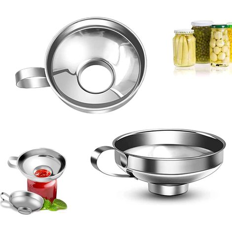 Set of 2 Jam Funnels, Stainless Steel Wide Mouth Funnel, Kitchen Funnel, Funnel with Handle, for Spice Transfer, Liquid Transfer, Powder, Beans, Jam (1/5)