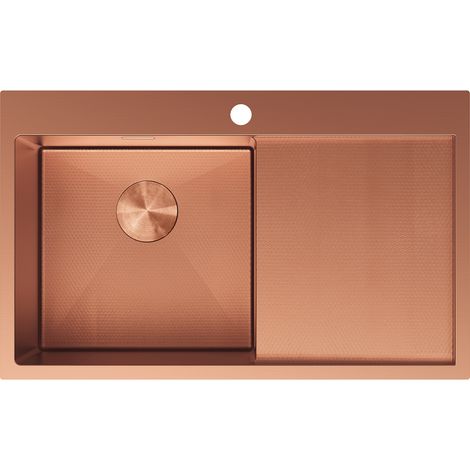 Mexen Exar lavello in acciaio inox a 1 vasca con sgocciolatoio sinistro 780 x 480 mm, rame HC - 6433781010L-65HC (1/5)