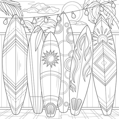 Tableau sur toile planches de surf à colorier 30x30 cm - Impression sur Toile Murale Décorative - Image imprimée en HD sur Toile - Toile sur Châssis en Bois FSC - Fabriqué en France (1/5)
