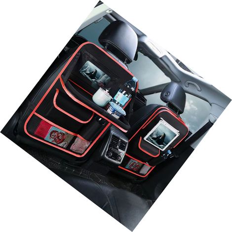 Porte-Bagages Siège Auto Oxford Grande Capacité avec Fenêtre Tactile Transparente (Noir Rouge Type 1) (1/5)