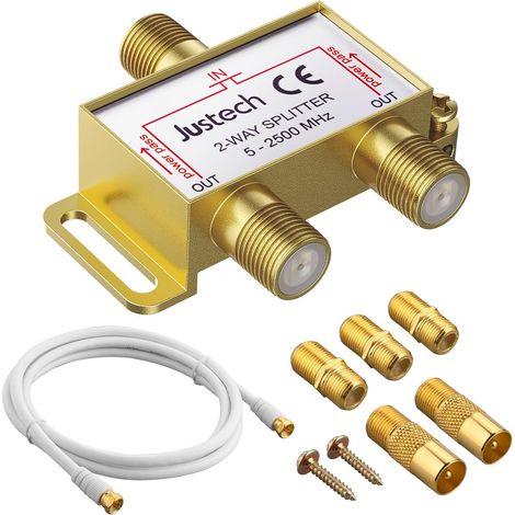 Répartiteur d’antenne TV Répartiteur de Câble Coaxial Plaqué Or à 2 Voies 5-2500 MHz avec Câble Coaxial de 1,5 m, Connecteur F (1/5)