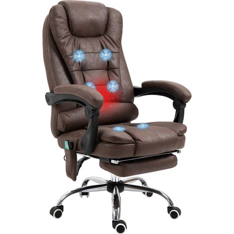 Poltrona da Ufficio con Telecomando e 6 Punti di Massaggio, in Microfibra, 65x70x111-119 cm, Marrone