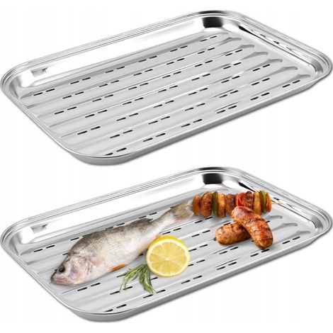 Vassoio per barbecue riutilizzabile in acciaio inox, 34,5 x 24 cm (1/5)