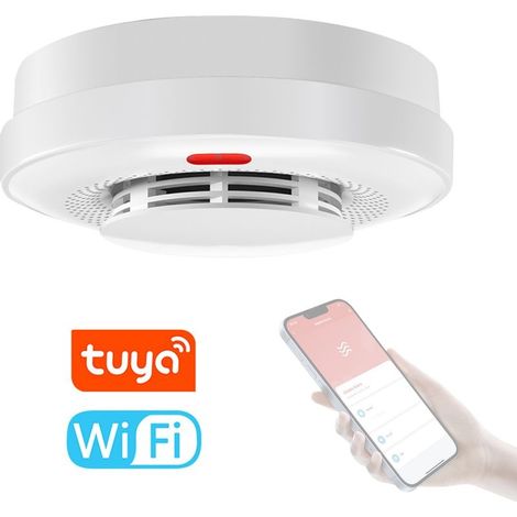 Détecteur de fumée Tuya Wifi, capteur d'alarme sonore de protection contre les incendies, application pour téléphone portable, alerte push à distance avec fonction d'annulation d'alarme (1/5)