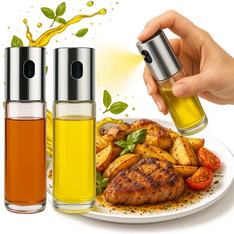 2 botellas de vidrio de 100 ml con atomizador para aceite en aerosol. Dispensador de aceite de vidrio.