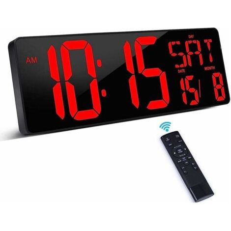 Forehill – Horloge digitale LED 16,5'' avec télécommande – Affichage heure/date/température – Luminosité réglable – Installation murale ou sur table (1/2)