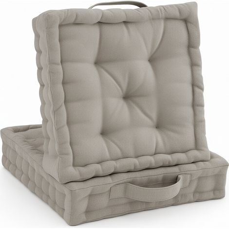Lot de 2 coussins de sol Coussin d'assise Mila, 50x50cm, taupe