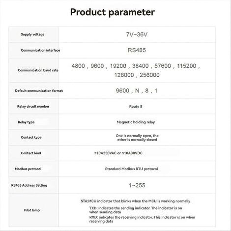 Module relais 8 canaux sur rail DIN, relais à rétention magnétique RS485, protocole Modbus RTU, circuit de protection à isolation multiple (1/5)