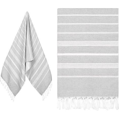 Serviette de Plage,180 90CM,Drap de Plage Grande, Coton - Légère, Douce et absorbante,Plage pour Plage,Voyage,Sauna,Gris Clair (1/5)
