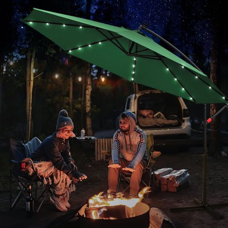 Parasol en aluminium avec LED 300cm avec manivelle protection UV 30+ parasol de jardin réglable en hauteur (vert) (1/5)