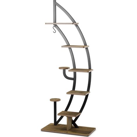 Mensola per fiori in metallo a 7 ripiani 60 x 30 x 155 cm Robusto supporto antiribaltamento Design curvo in metallo naturale 200014799
