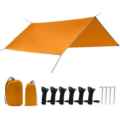 Bâche Anti-Pluie,3x3M Tente de Camping Tarp Shelter Sol Camping Tarp Rain Fly Toile de Tente Anti-UV Soleil Ripstop Camping Bâche Imperméable pour Randonnée Voyages,orange (1/5)