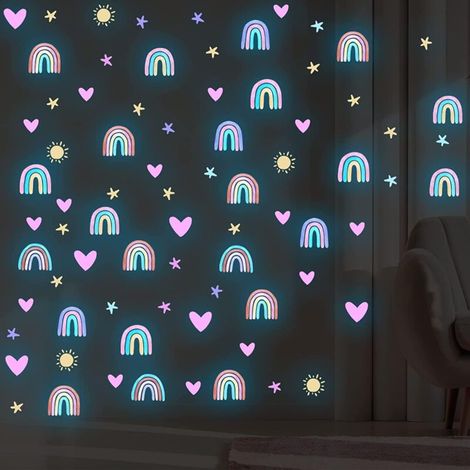 Bleu - Stickers arc-en-ciel Stickers arc-en-ciel phosphorescents Stickers muraux arc-en-ciel étoiles phosphorescentes, décorations arc-en-ciel pour chambres d'enfants et crèches