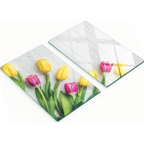 Tablas de cortar decorativas de cristal para cocina con tulipanes amarillos, 2x30x52 cm. (1/5)