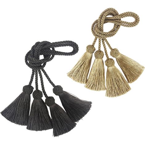2 Paires Embrasses à rideaux, Cordons décoratifs avec pompons, Polyester tissé main, Longueur 93 cm, Pour salon et bureau (1/5)