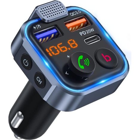 APEX FM Transmitter in-Car Adapter,Type-C PD 20W+ QC3.0 Fast USB Charger, Wireless Bluetooth 5.0 Radio Car Kit,Hands Free Calling, Mp3 Player Receiver Hi Fi Bass Support U Disk (1/5)