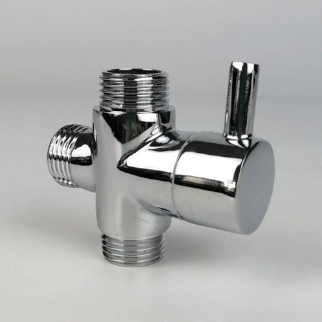Vanne de dérivation, mâle G1/2 Robinet en laiton T adaptateur Chrome salle de bain douche robinet accessoires inverseur d'eau 3 voies vanne de remplissage mâle- (1/5)