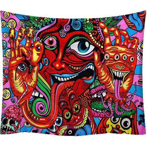 Psychédélique Arabesque Tapisserie Tenture Murale Hippie Tapisserie Murale Abstrait Rétro Motif Tapisseries Magique Fractale Tapestry pour Chambre Salon(Visage, 150x200cm)une pièce (1/5)