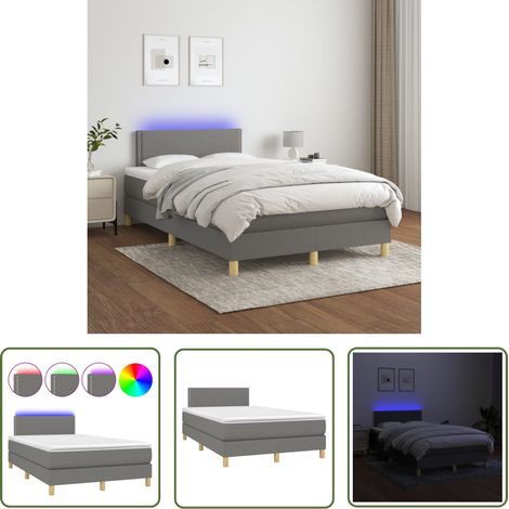 Cadre de lit LED avec sommier tête de lit matelas 120x200 cm tissu gris foncé TDL0208415 (1/5)