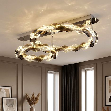 Lampada da soffitto, lampada da soggiorno a LED, cromata, in metallo con cristalli, L 80 cm (1/5)