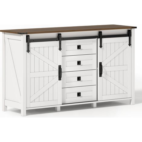 Aparador con almacenaje de 137 cm con puertas correderas y 4 cajones de MDF blanco HOMVRA (1/5)
