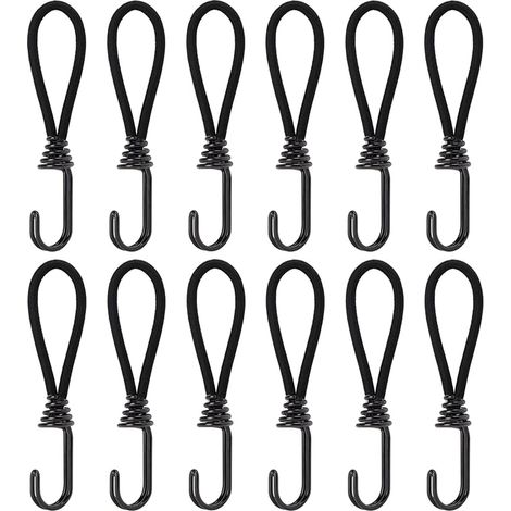 BRAVIX Tendeurs Élastiques avec Crochets, 15cm Elastique Corde en Caoutchouc avec Attaches pour Pavillon, Bâche, Camping, Tente, Rideaux Harnais d’Extension, 12Pcs