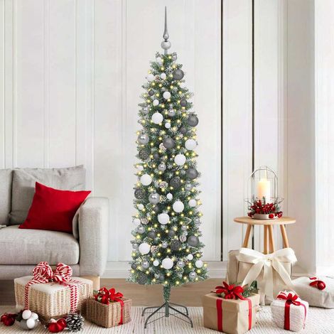 Künstlicher schlanker Weihnachtsbaum Grün und Weiß 180 cm