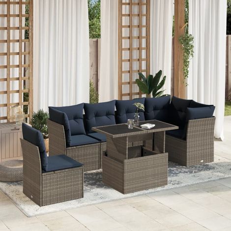 7-teiliges Gartensofa-Set mit Kissen, grau, Polyrattan (1/5)